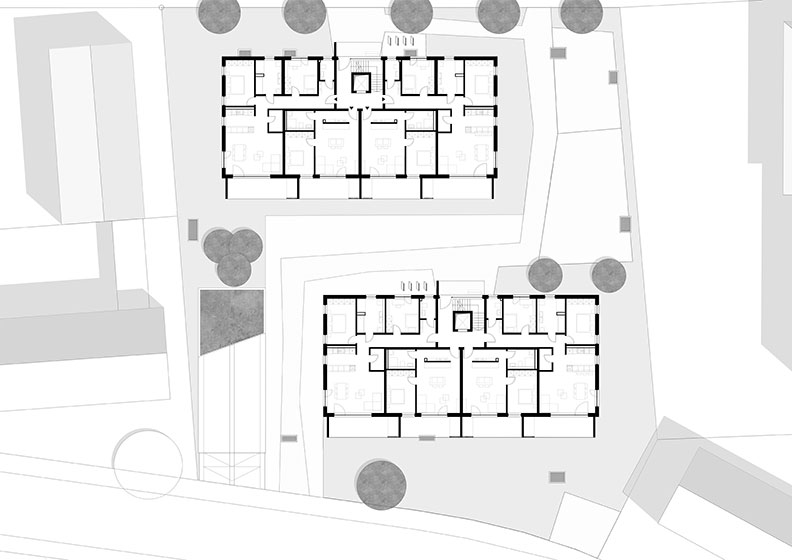 Grundriss der Wohnbebauung Überlingen von Plösser Architekten.